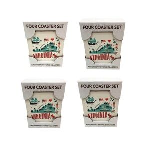 16 Pc Highland Home Virginia State Stone Absorbent Bar Coasters Nwt 4 Sets Of 4